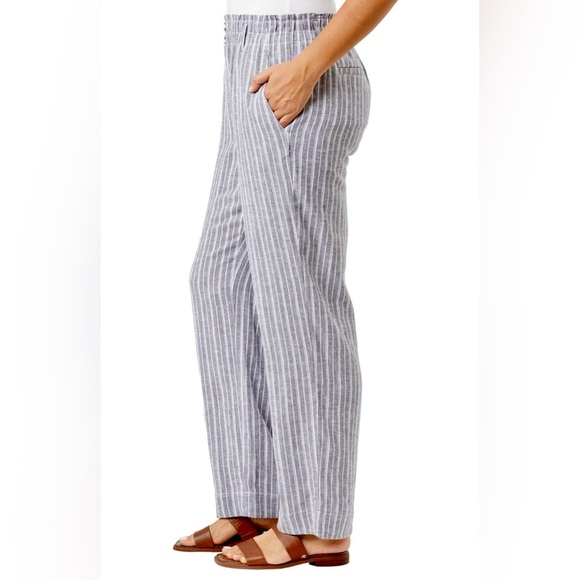 Briggs Striped Stretch Waistband Linen Blend Straight Leg Pull On Pants Size M - Picture 4 of 11